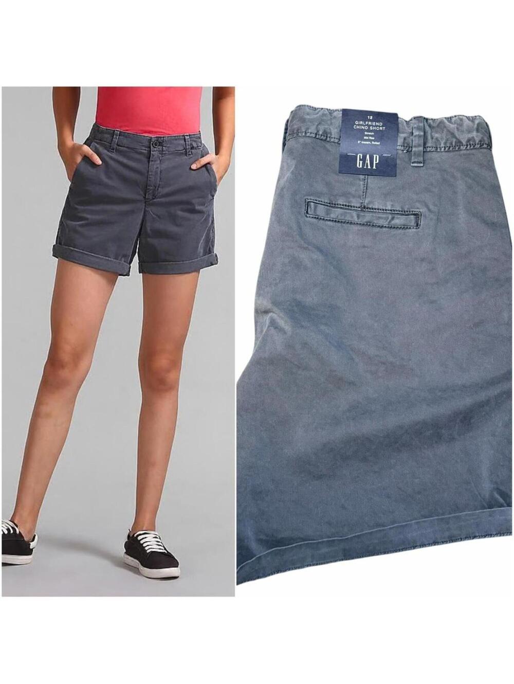 GAP Girlfriend Chino Shorts Blue Mid Rise Rolled Hem Size 12